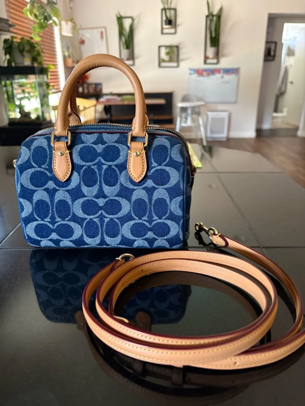 Coach outlet mini Denim Rowan Cherry 🍒 edition with card holder - Picture 4 of 9